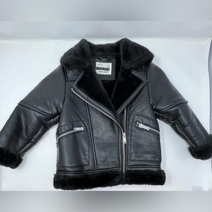 ZARA kids black leather faux fur shearling jacket kids size 5 (girls)